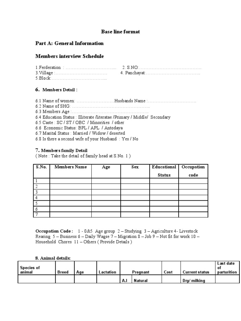 Comprehensive SHG Member Survey Template | PDF | Loans | Goat