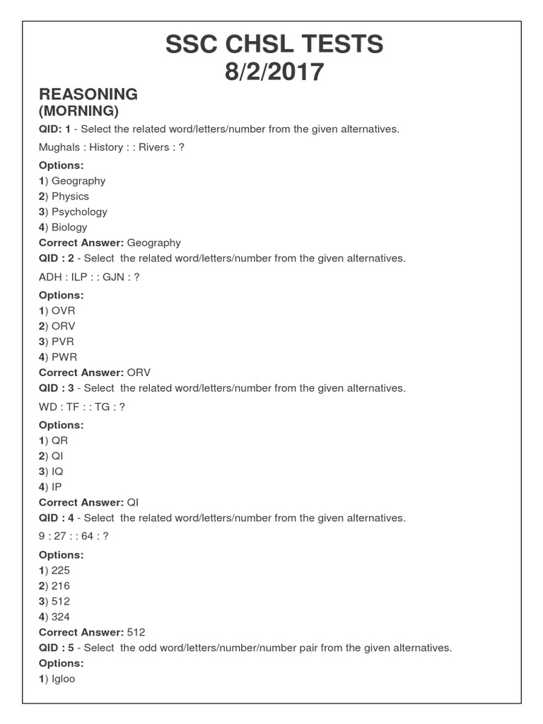 SSC CHSL Reasoning Test Questions | PDF | Deuterium | Nature