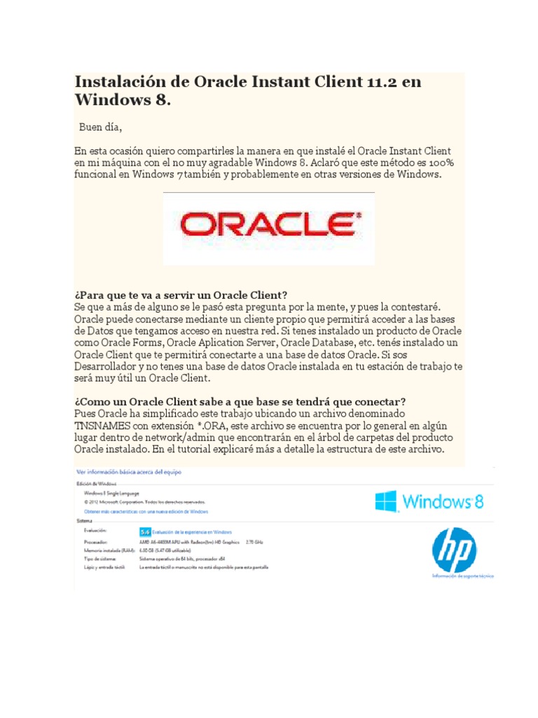 Instalación de Oracle Instant Client 11 | PDF | Archivo de computadora ...