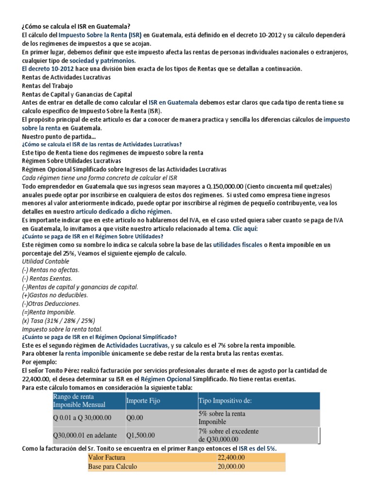 C mo Se Calcula El ISR En Guatemala PDF Impuesto Sobre La Renta