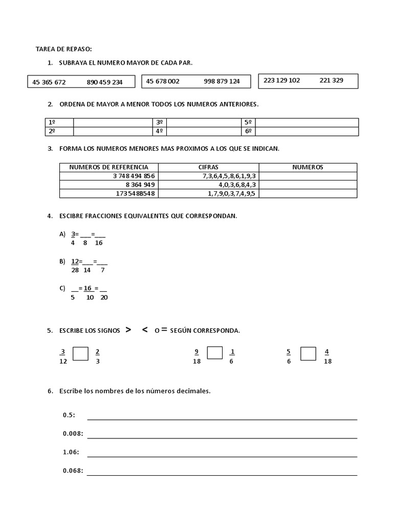 Ejercicios de Matemáticas 6° Primaria | PDF