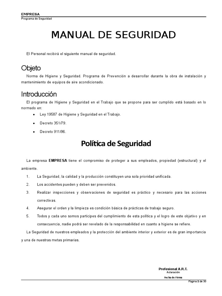 Manual de Seguridad - Medidas de Seguridad | PDF | Seguridad y salud ...