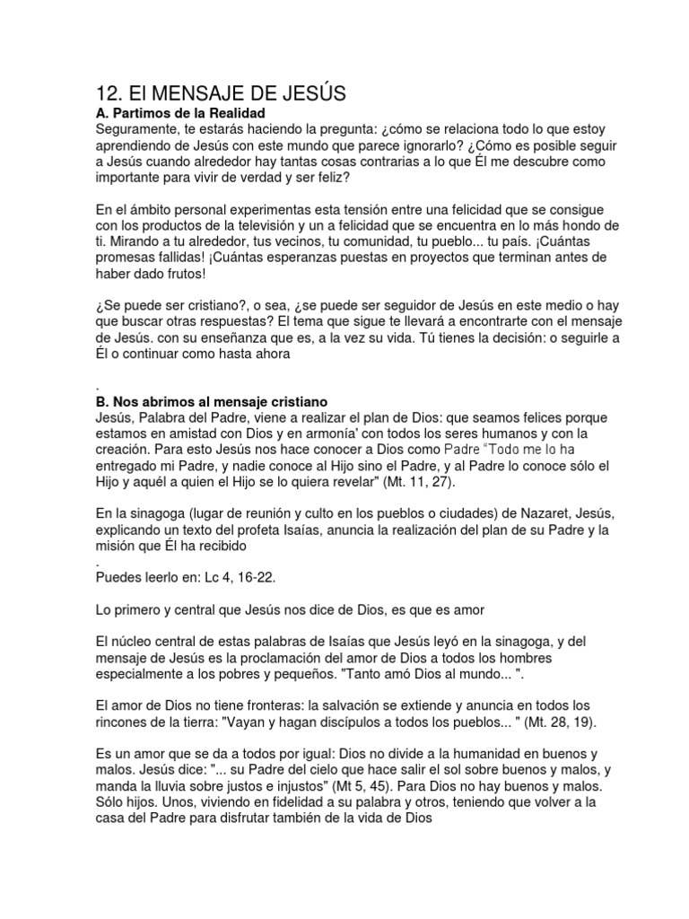 12 El Mensaje de Jesus | PDF | Jesús | Amor
