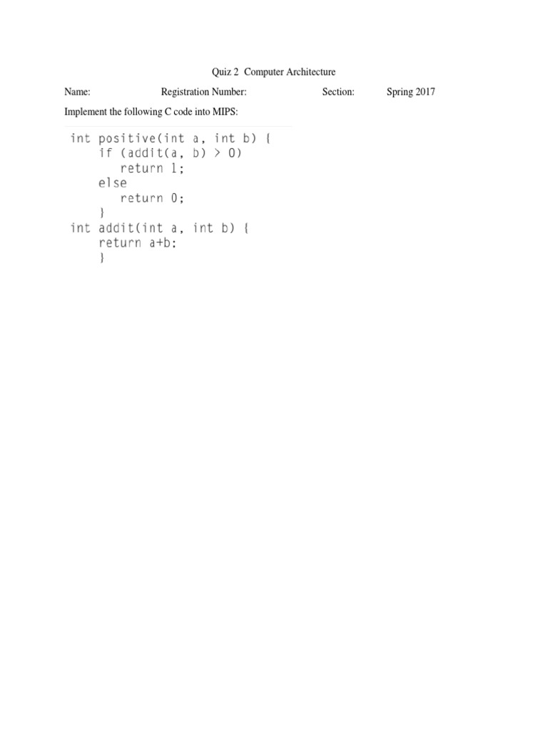 MIPS Implementation of C Code Quiz | PDF | Art | Computers
