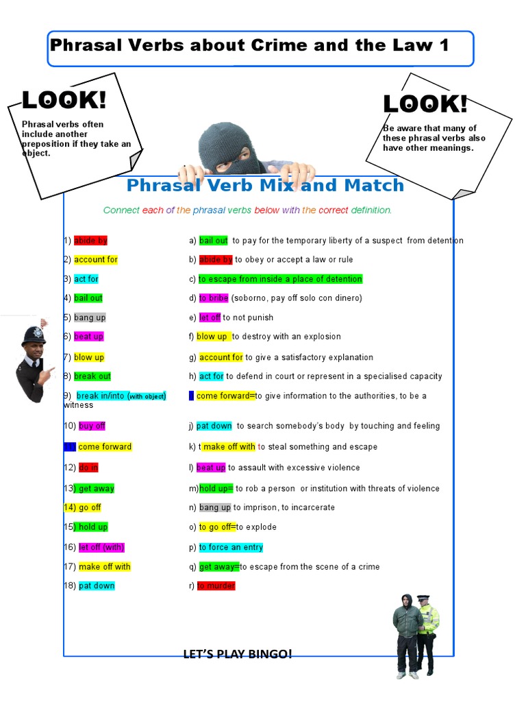 Phrasal Verbs About Crime CLT Communicative Language Teaching Resources