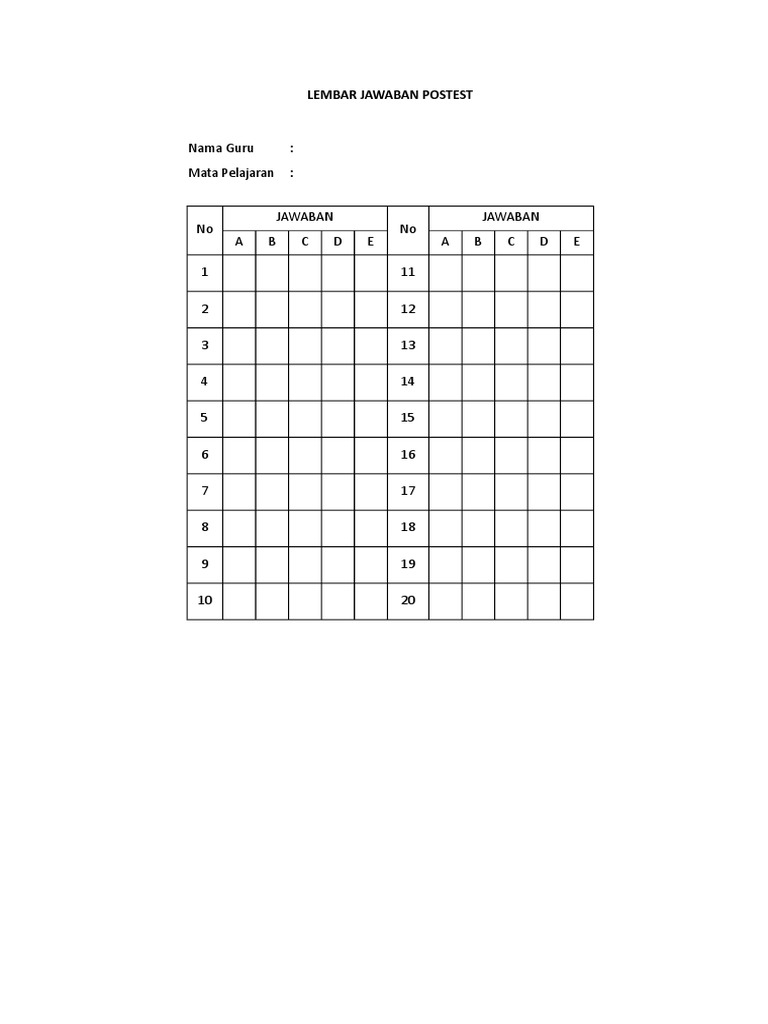 Post-Test Answer Sheet Template | PDF