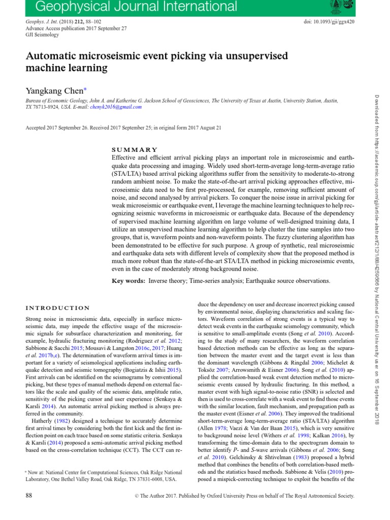 Unsupervised Machine Learning for Microseismic Event Picking | PDF ...