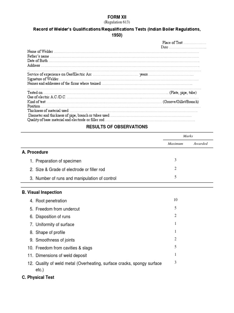 Form XII and XIII For Welder Qualification | PDF | Welding | Construction