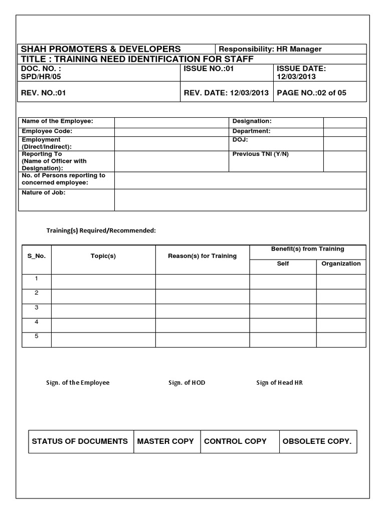 Training Need Identification Form | PDF | Employment | Business