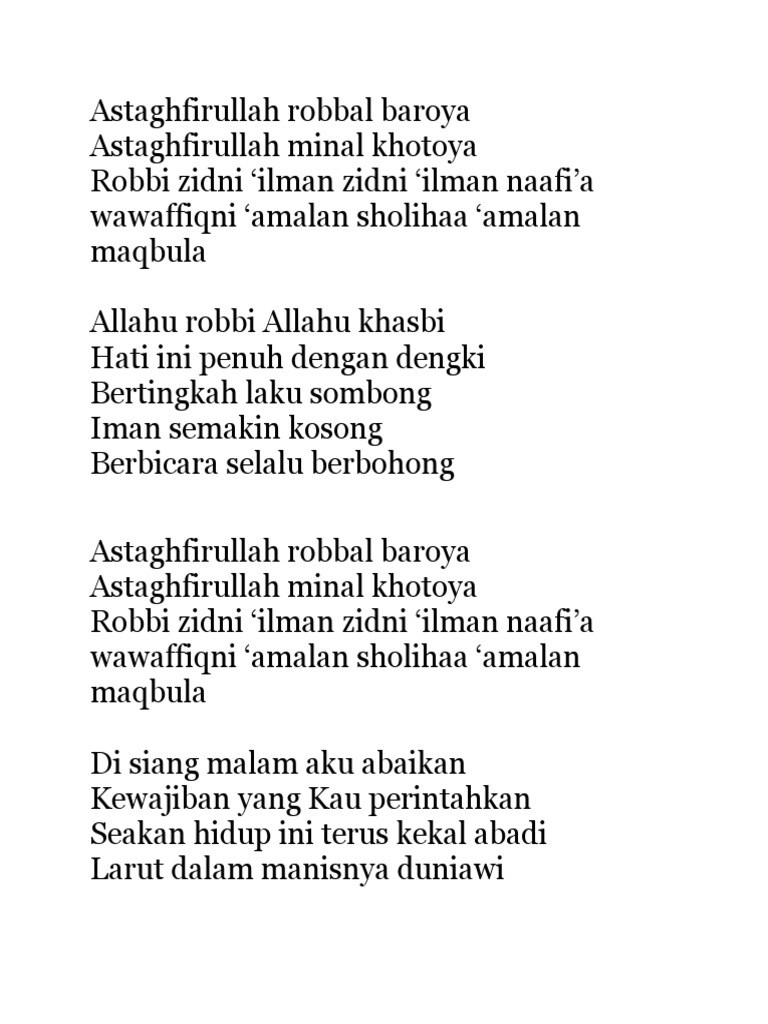 Astaghfirullah Robbal Baroya Pdf