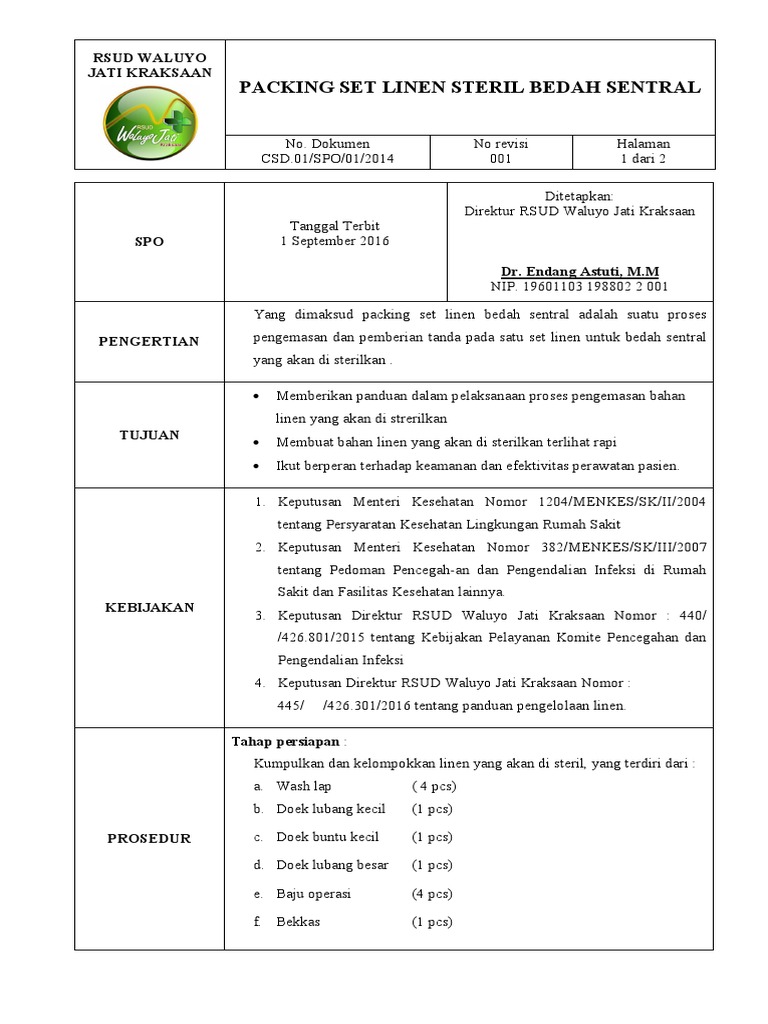 1.SPO Packing Set Linen Steril IBS (Revisi) | PDF | Sains & Matematika