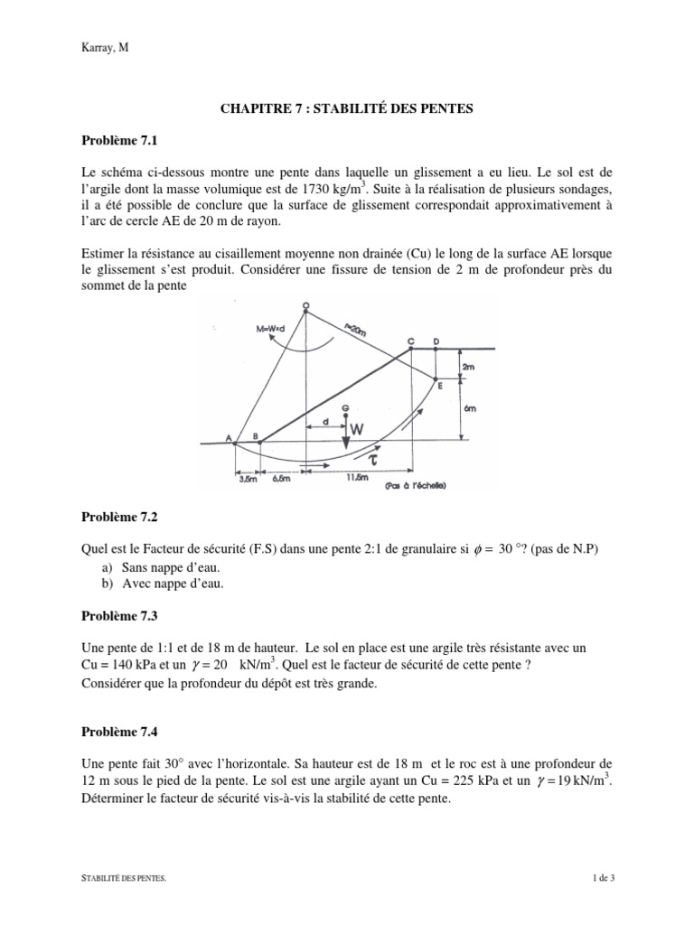Exercices sur la stabilité des pentes | PDF | Argile | La nature