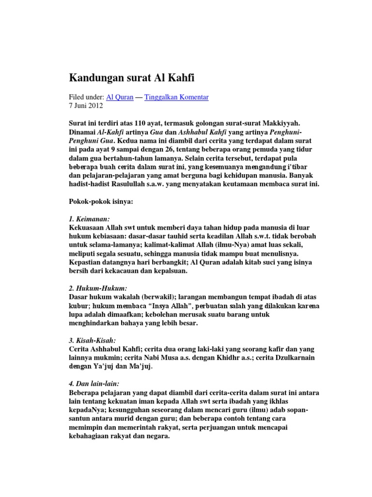 Download 87+ Contoh Surat Surat Al Kahfi Kandungan Gratis Terbaru