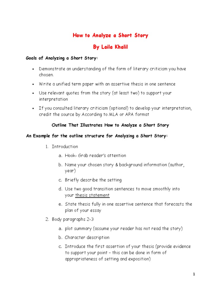 How To Analyze A Short Story PDF Thesis Narration