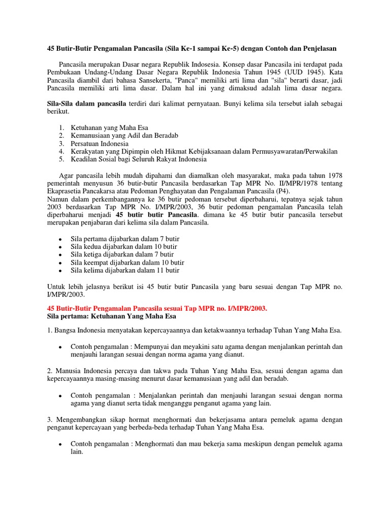 4, 45 Butir-Butir Pengamalan Pancasila (Sila Ke-1 Sampai Ke-5) Dengan ...