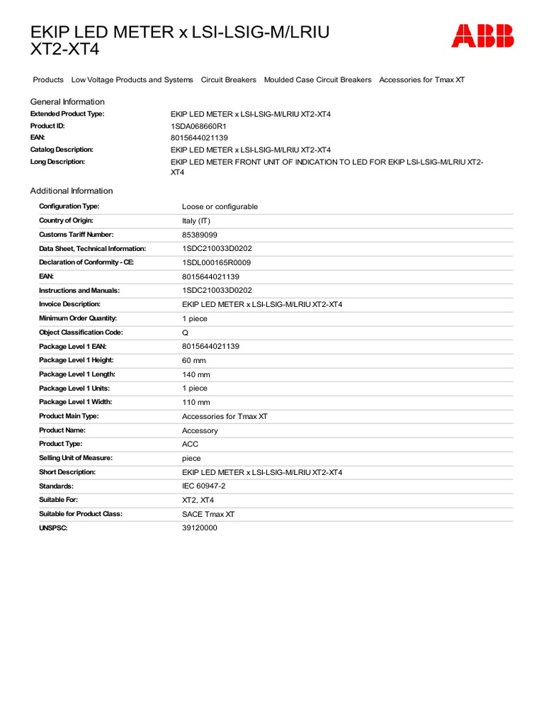 EKIP LED Meter for Tmax XT Series | PDF
