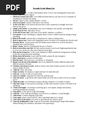 100 Idioms for 7th Graders | PDF | Home & Garden | Lifestyle