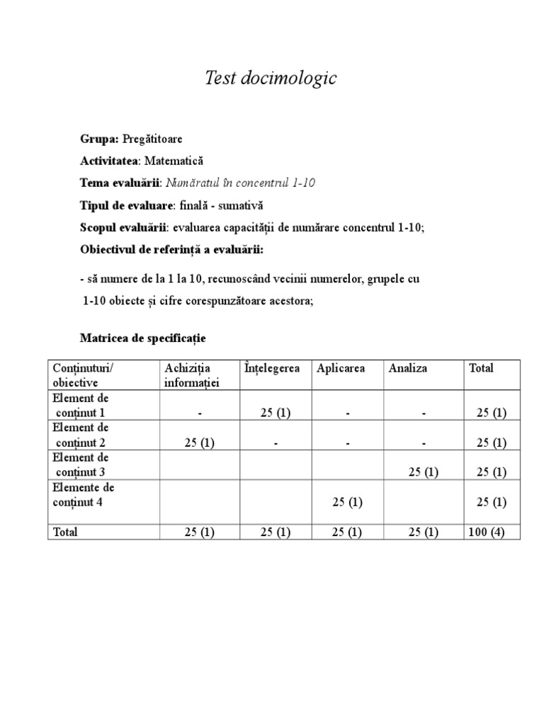 Test Docimologic Prescolar | PDF