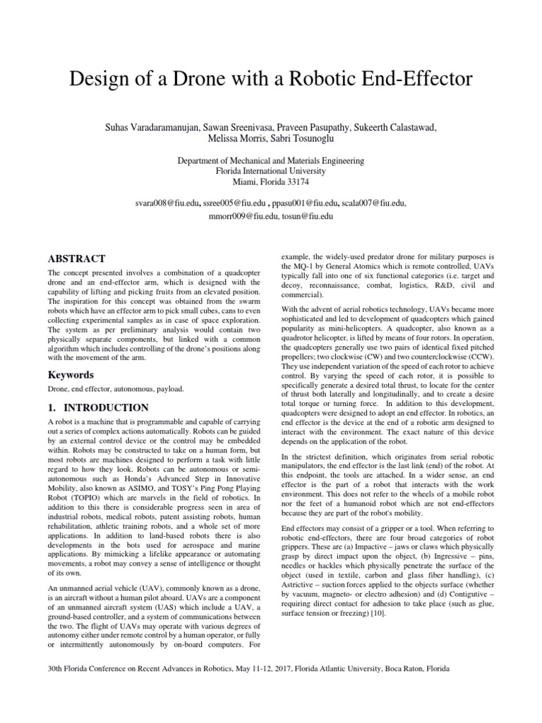 Design of A Drone With A Robotic End-Effector | PDF | Unmanned Aerial ...