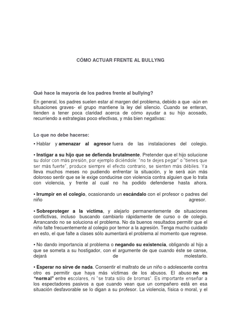 Qué Hace La Mayoría de Los Padres Frente Al Bullying | PDF | Conflicto ...