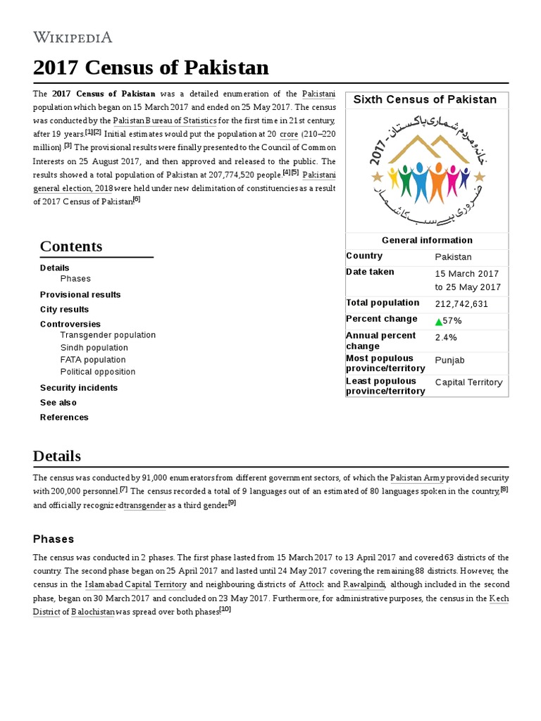 2017 Census of Pakistan | PDF | Politics Of Pakistan | Pakistan