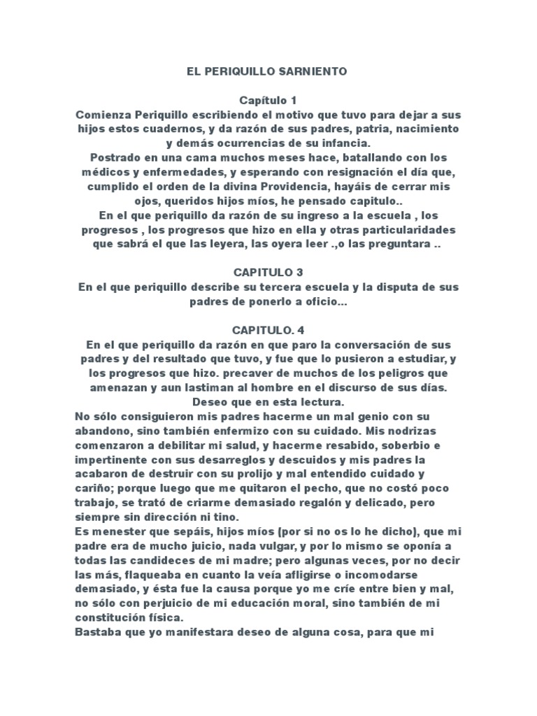 Resumen del Capítulo 17 de Periquillo Sarniento | PDF | Historia ...