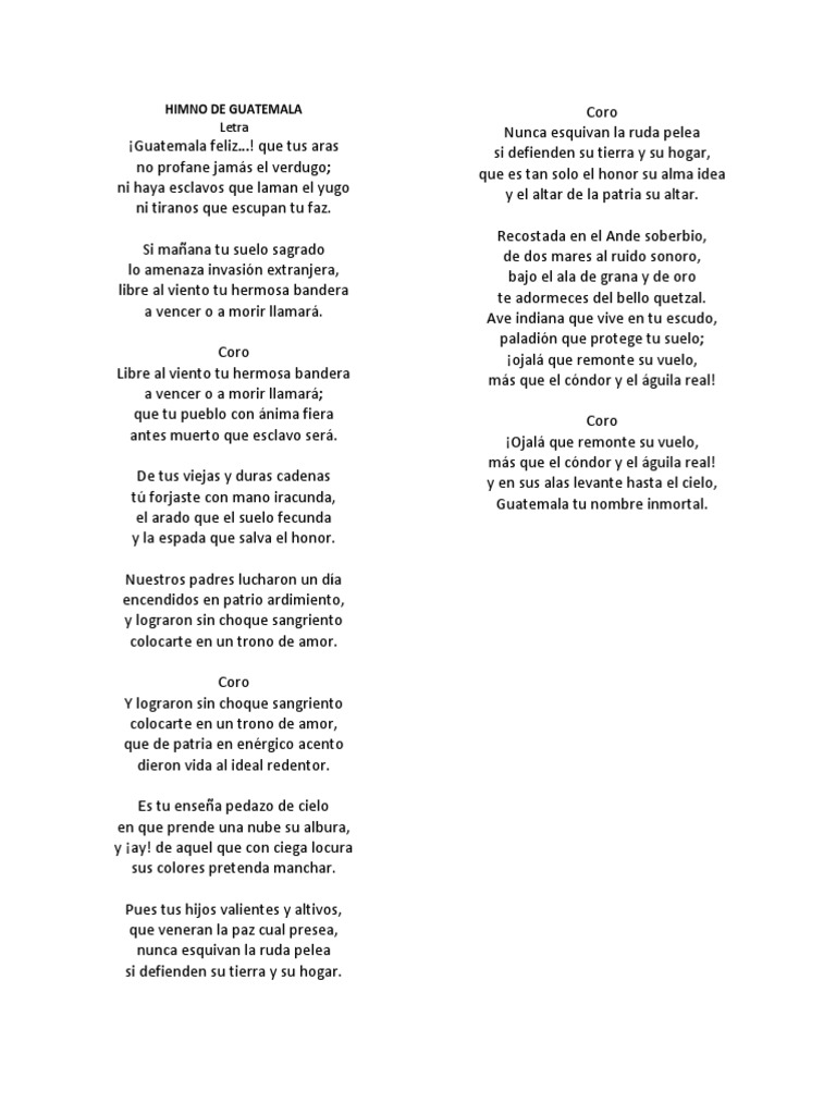 Letra del Himno Nacional de Guatemala | PDF