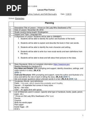 lesson plan kindergarten