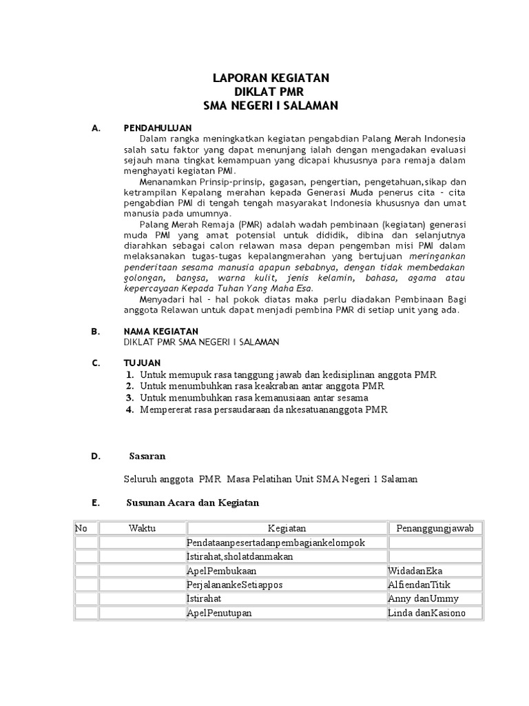 Laporan Kegiatan Diklat Pmr 14 15