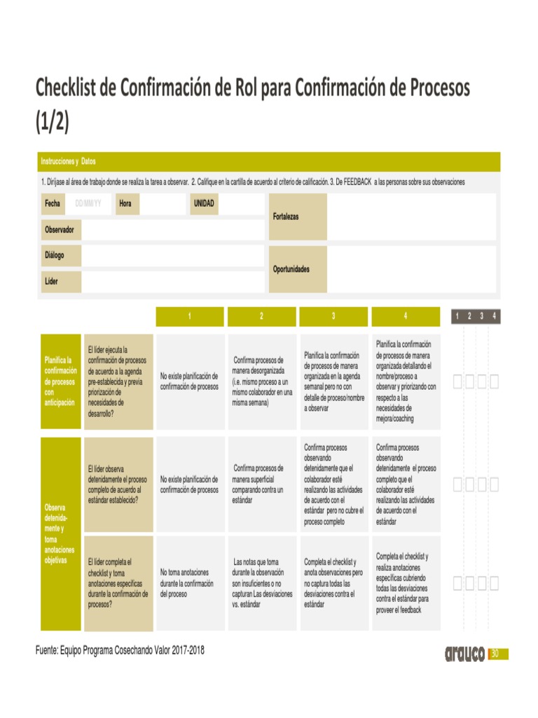 Checklist de confirmación de procesos | PDF | Cognición | Informática y ...