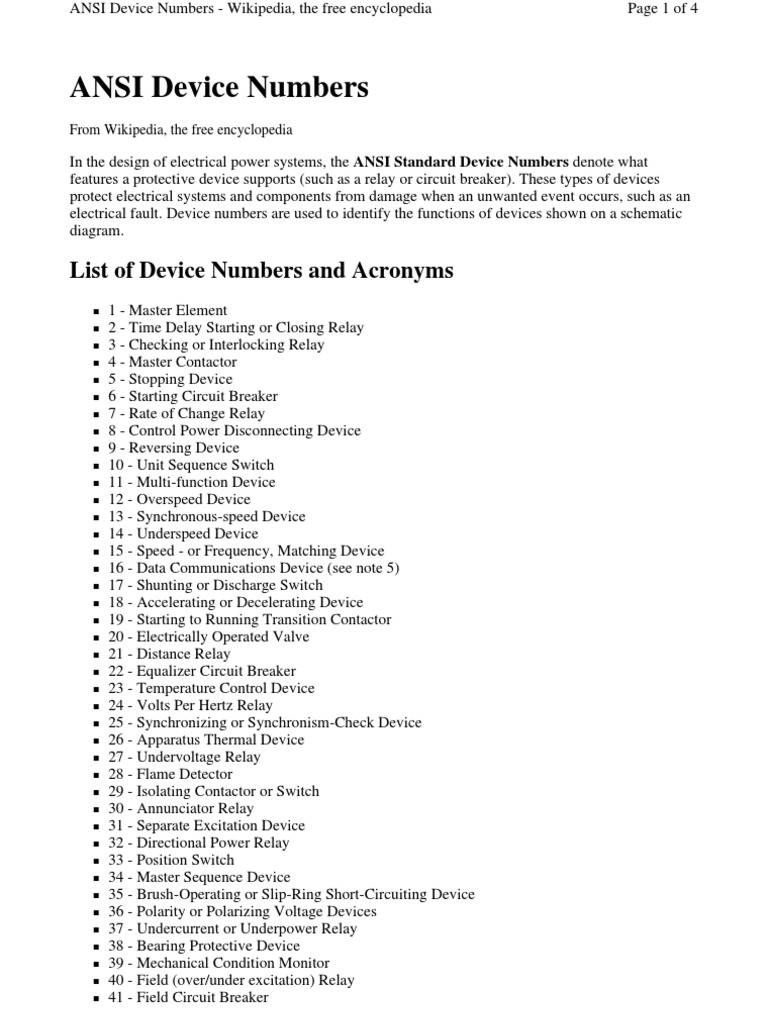 ANSI Device Numbers PDF Relay Switch