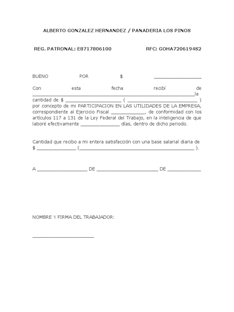 Recibo de Reparto de Utilidades | PDF