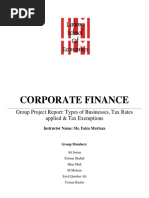 Corporate Finance: Group Project Report: Types of Businesses, Tax Rates Applied & Tax Exemptions