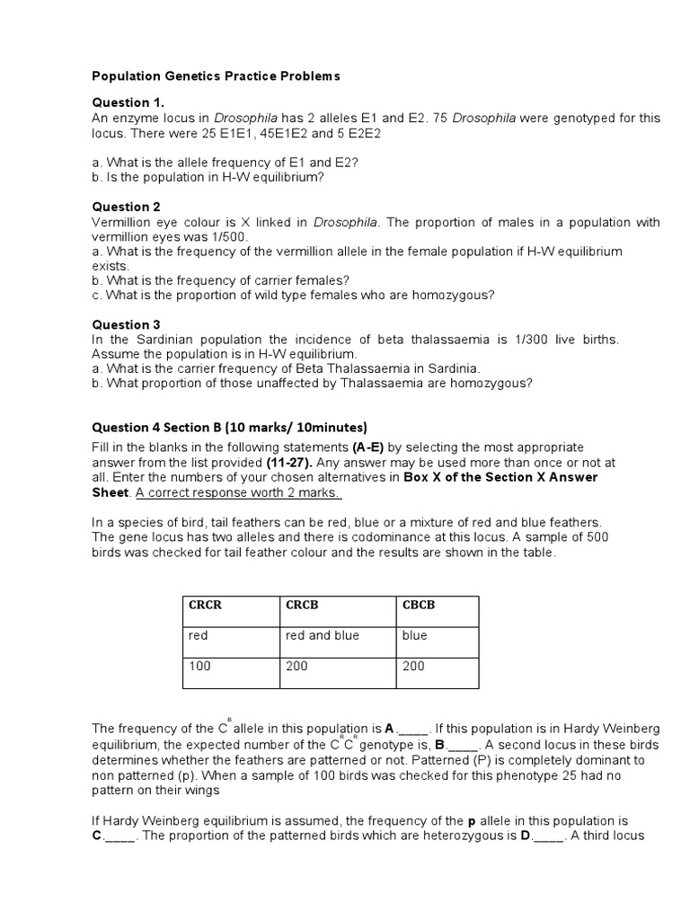 Population Genetics Practice Problems | PDF | Allele | Zygosity