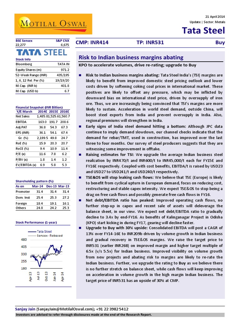 Tata Steel Risk To Indian Business Margins Abating PDF Iron Ore