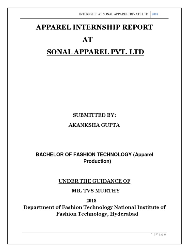 Sonal Apparel Pvt. LTD Apparel Document Final PDF Textiles Clothing