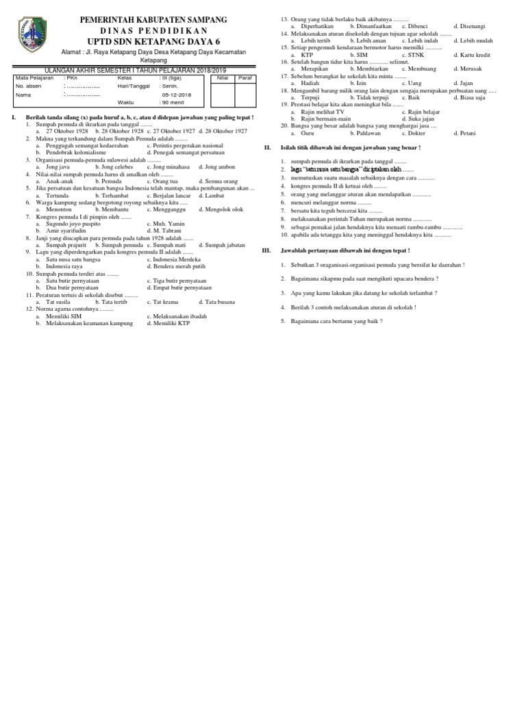 Uas Kelas Iii Pak Tarjo Docx
