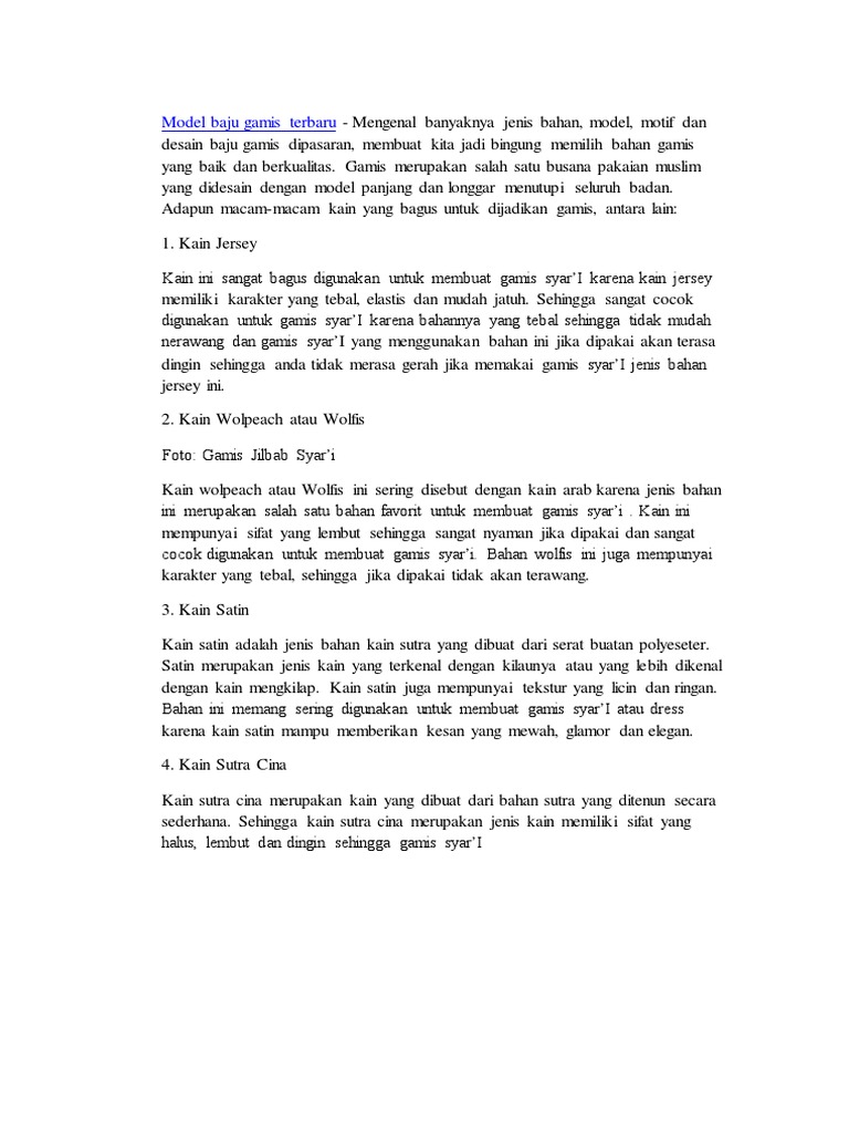 Bahan Yang  Bagus  Untuk Membuat Gamis  Sekilas Bahan