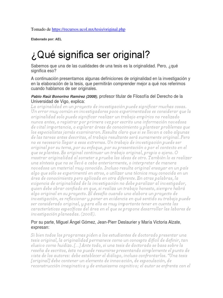 Definición de Originalidad en Tesis | PDF | Conocimiento | Science