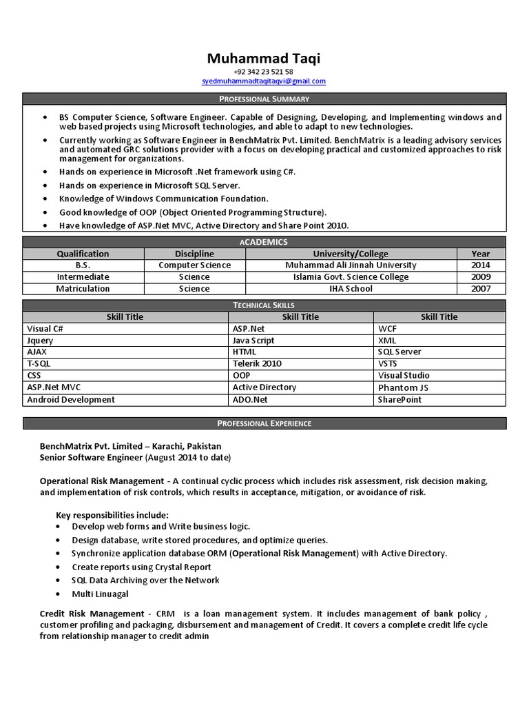 Software Engineer Profile | PDF | Microsoft Sql Server | Active Directory