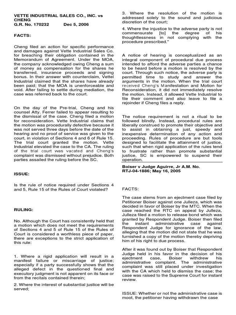 Vette Industrial Sales Co., Inc. Vs Cheng G.R. No. 170232 Dec 5, 2006