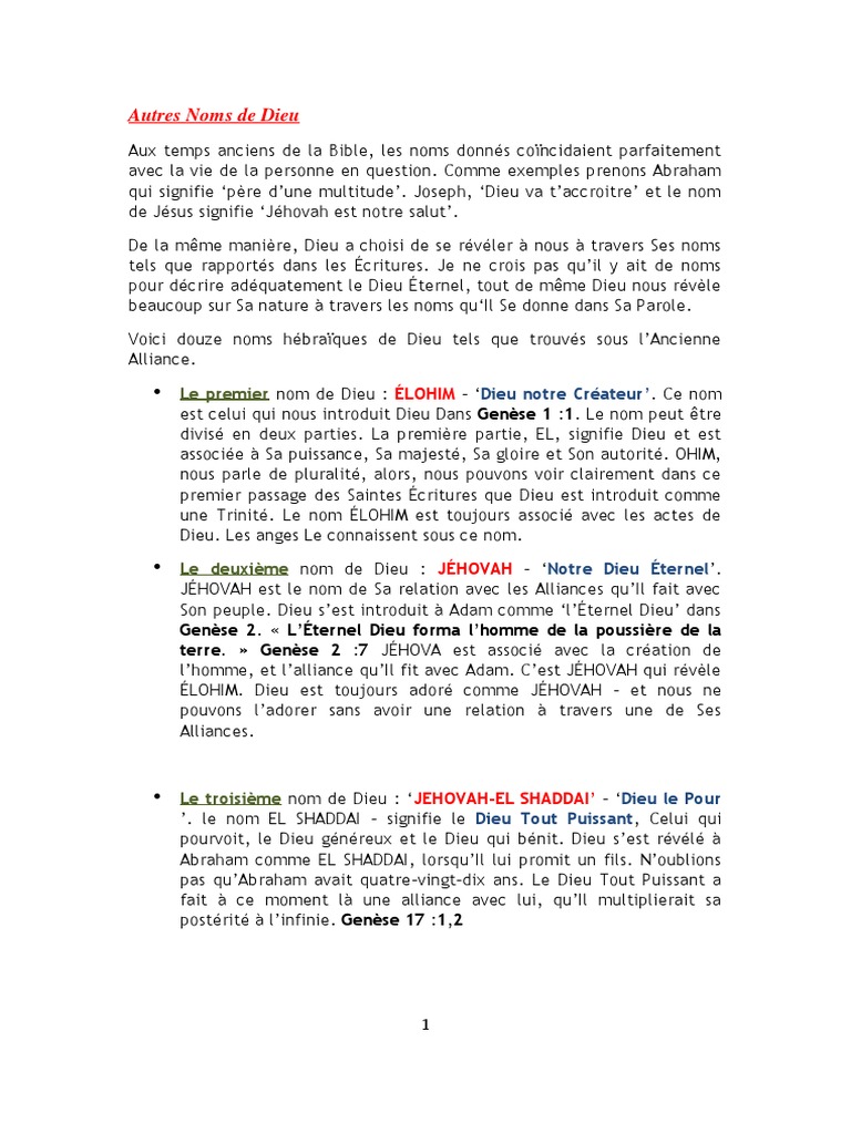 Signification des Noms de Dieu | PDF | Dénomination de Dieu dans le ...