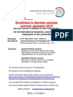 Enrolment in German Courses Summer Semester 2019