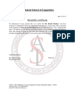 Ahemdabad School of Linguistics: Bonafide Certificate