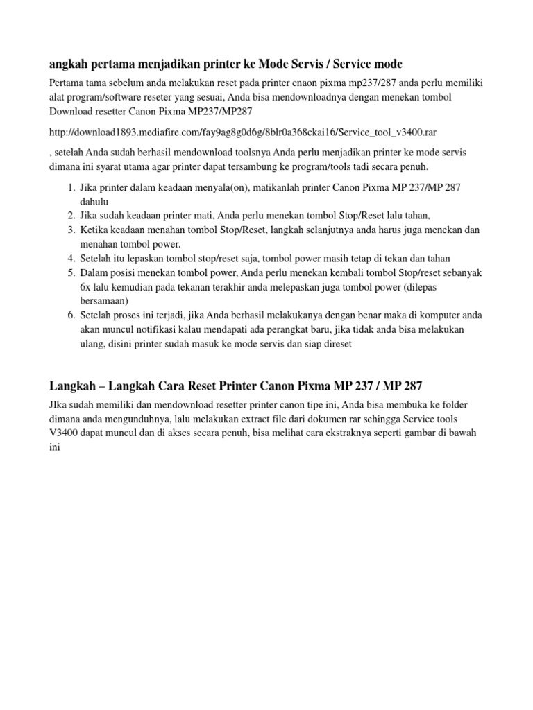 Cara Reset Printer Canon MP237 | PDF