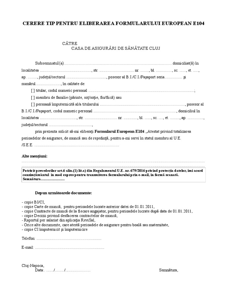 Cerere Formular E104