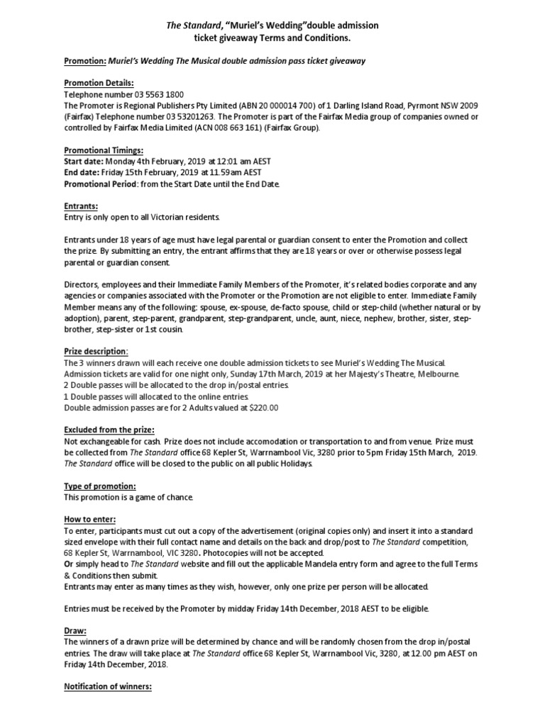 Muriels Wedding T S C S The Standard Pdf Personally Identifiable Information Privacy Policy