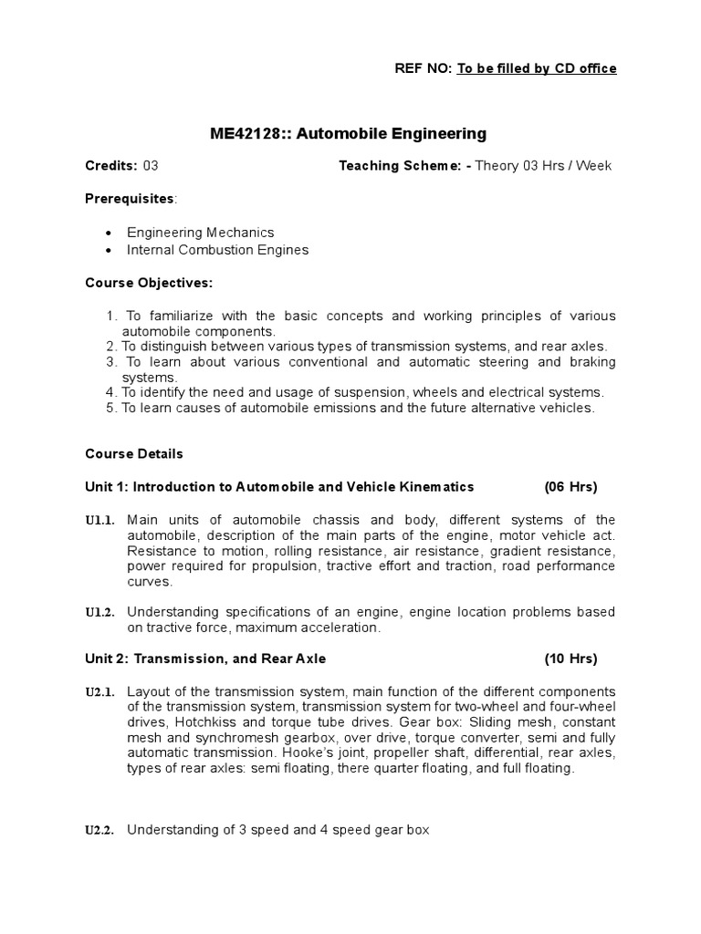 automobile engineering theory