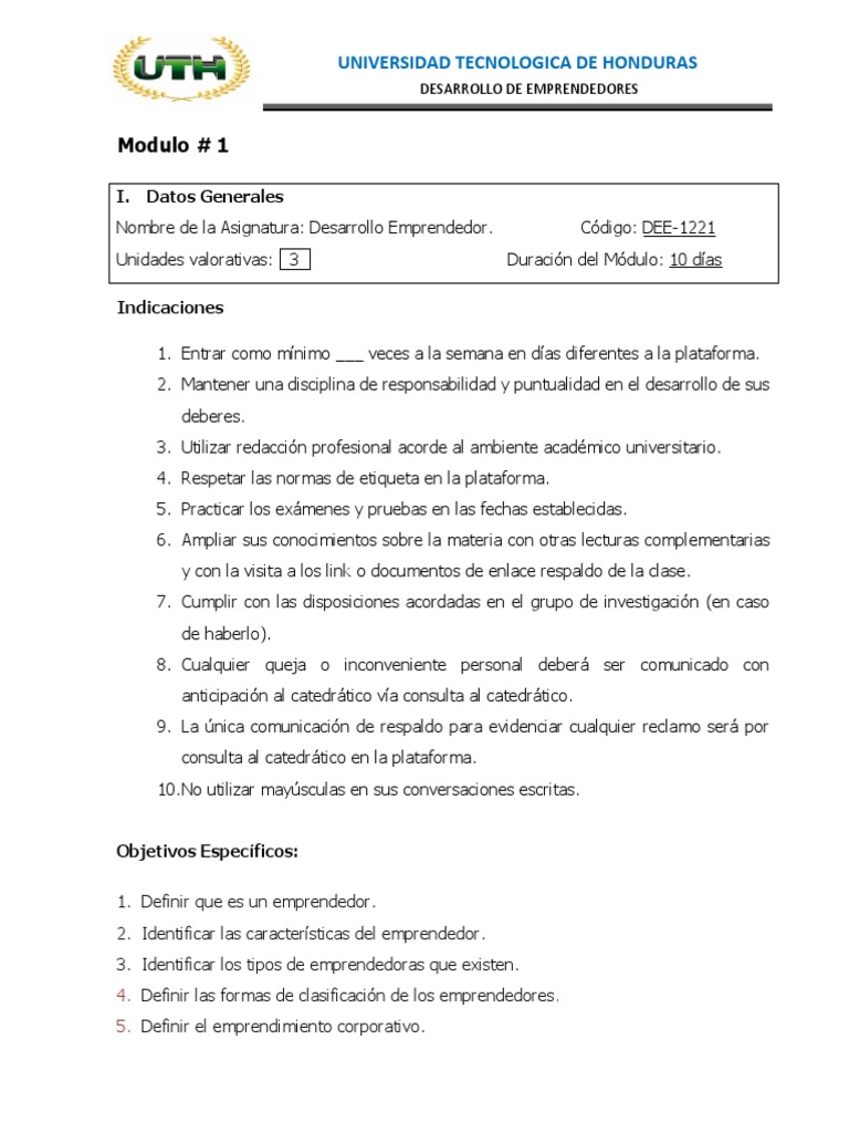 Modulo 1 DESARROLLO EMPRENDEDOR | PDF | Iniciativa empresarial | Innovación
