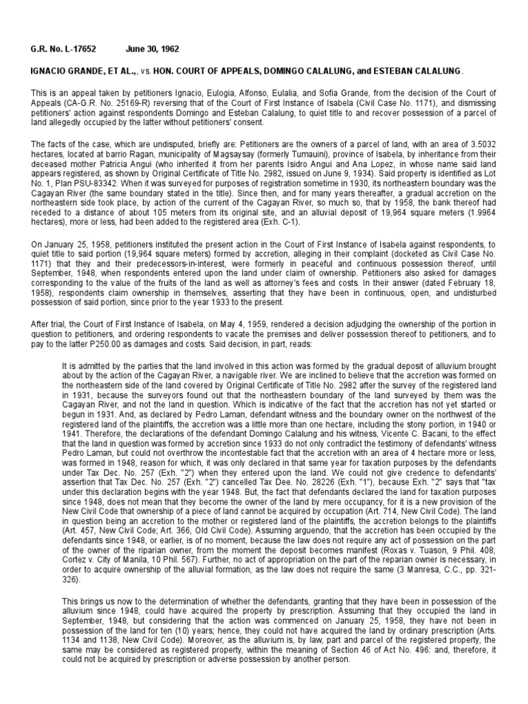 G.R. No. L17652 June 30, 1962 Ignacio Grande, Et Al.,, vs. Hon. Court
